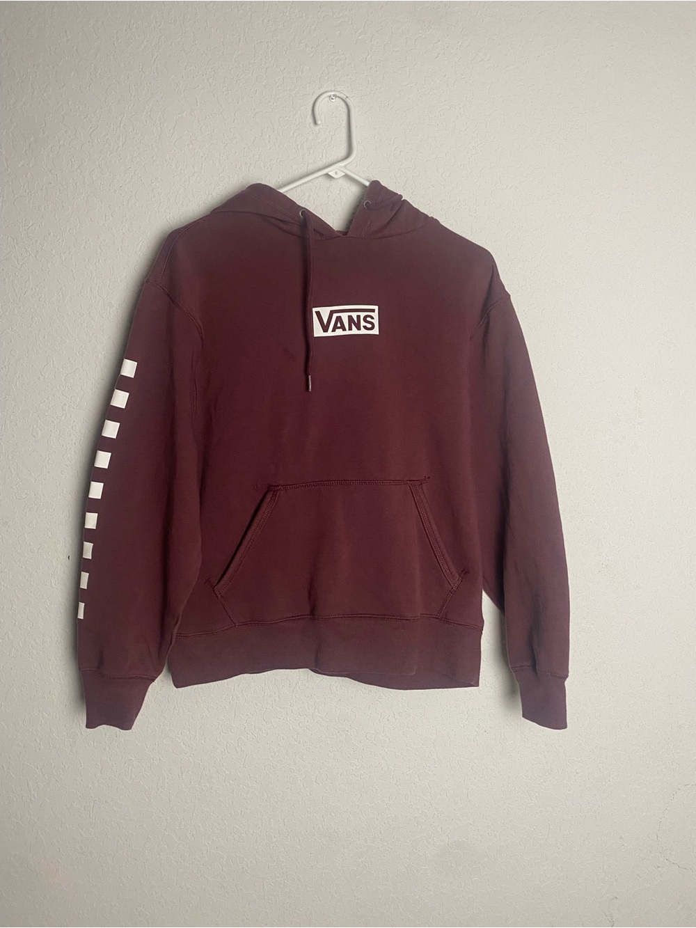 Vans Hoodie unisex Checkerboard Sleeve Off The Wall Maroon Burgundy size Small